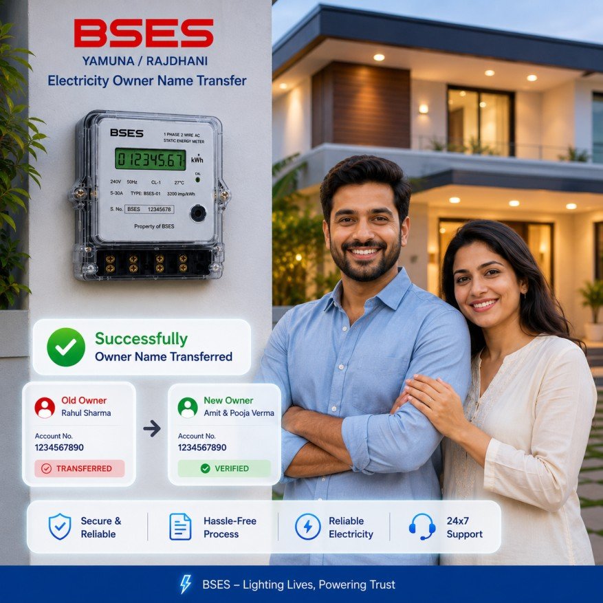 Verified Certificate Proof of BSES Electricity Meter Name Change Service in Delhi